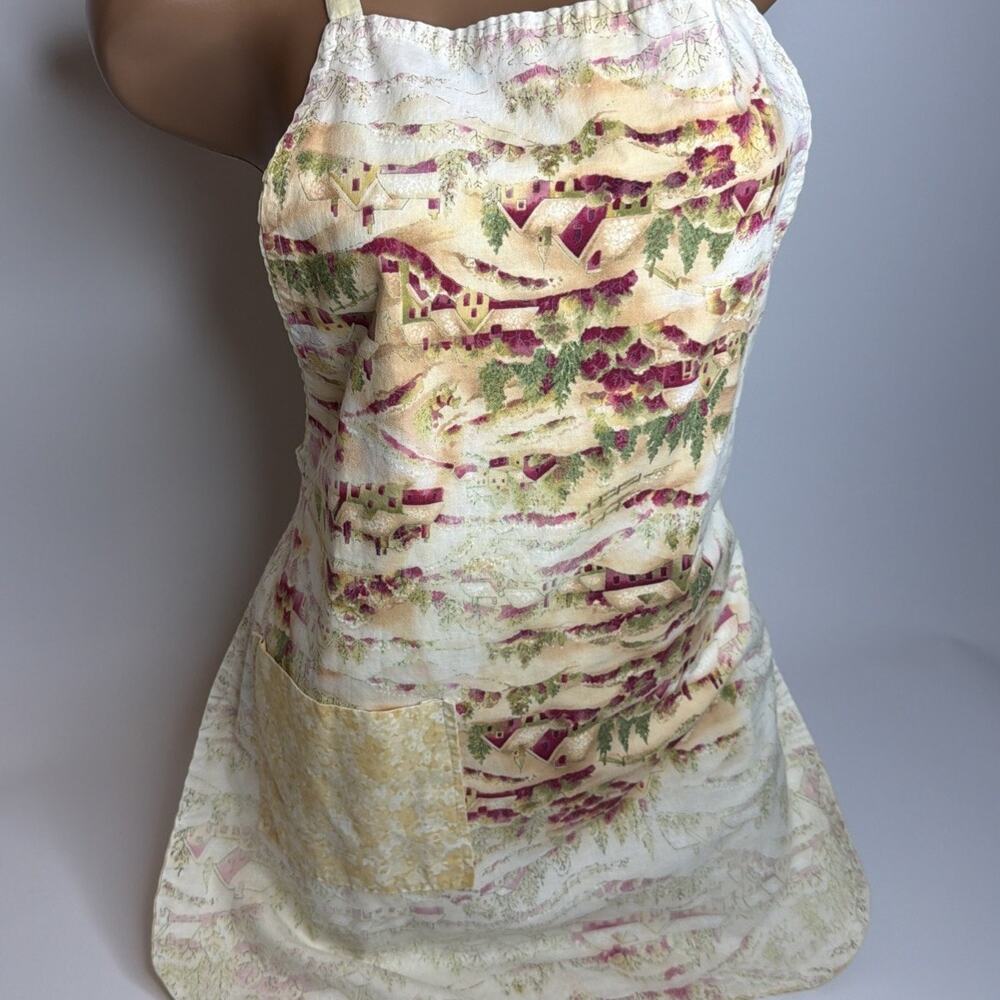 Vintage Handmade Cotton Apron Countryside Cottagecore Double Sided Pocket 1970s